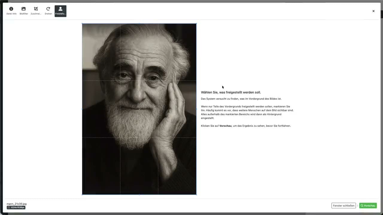 Mit unserem Freistellungswerkzeug können sie Fotos der Verstorbenen oder auch ihr Logo problemlos frei ins Format setzen.